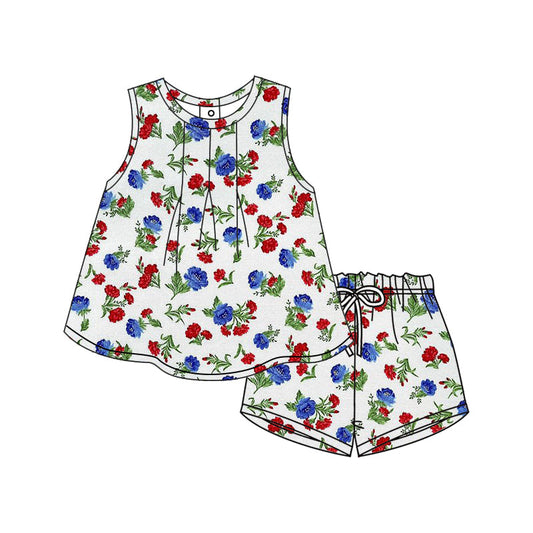 Baby Girl Sleeveless July 4th Flower Tops Shorts Summer Set ( Moq 5 )12.9
