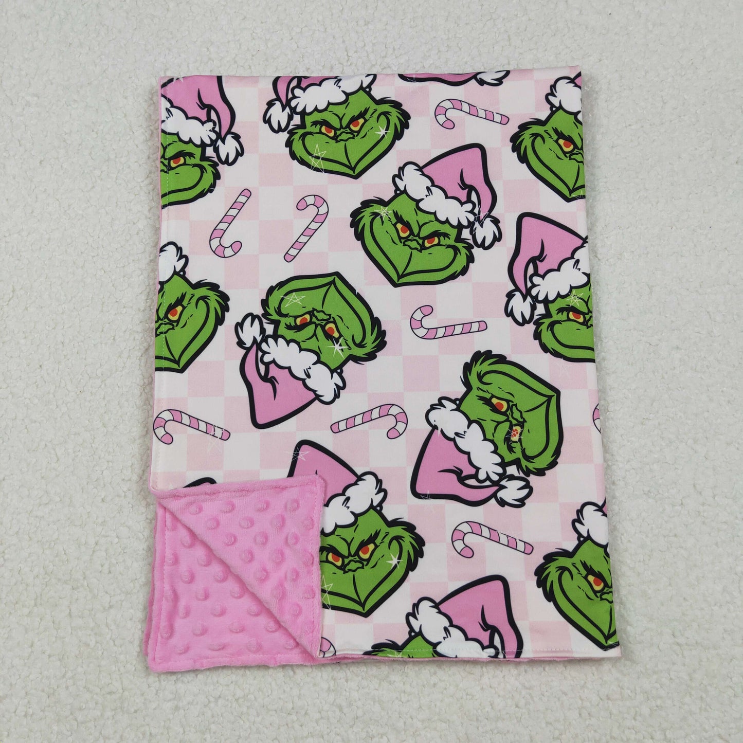 Baby Girl Toddler Green Face Christmas Pink Blanket RTS