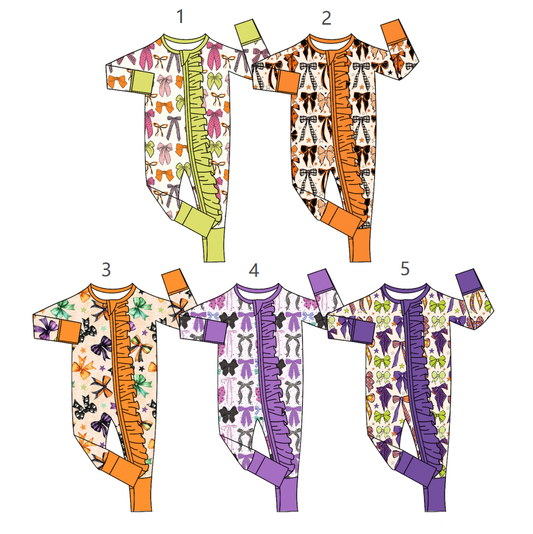 ( Moq 5 Each Style ) Sibling Baby Girls Infant Long Sleeves Bows Halloween Rompers Clothes