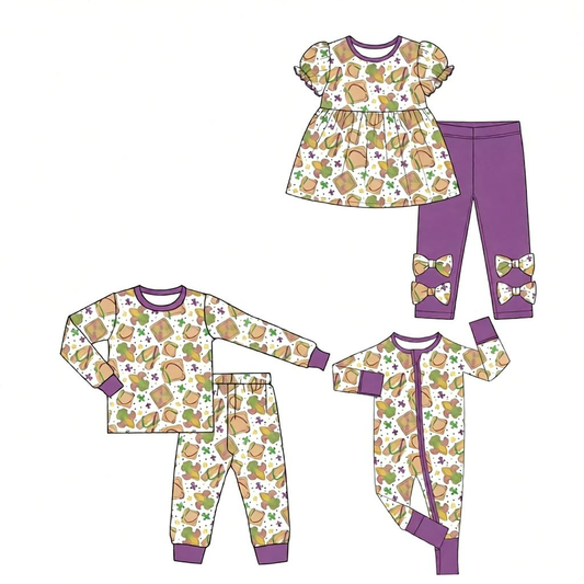 ( Moq 5 Each Style ) Baby Girls Kids Anchors Mardi Gras Sibling Romper Sets Clothes