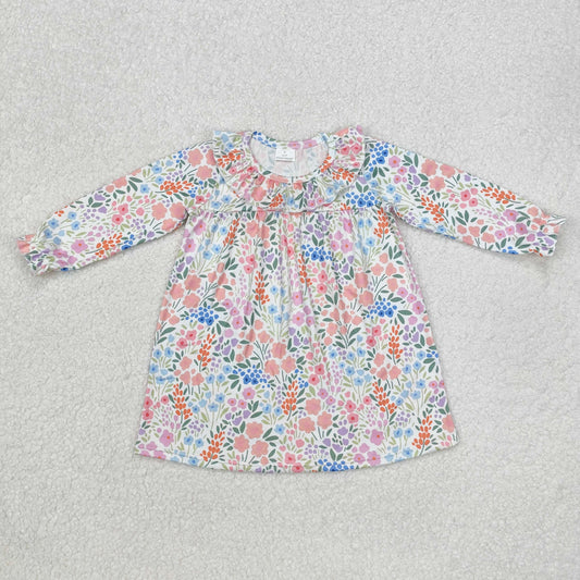 Baby Girl Long Sleeves Flower Ruffle Knee Length Dress
