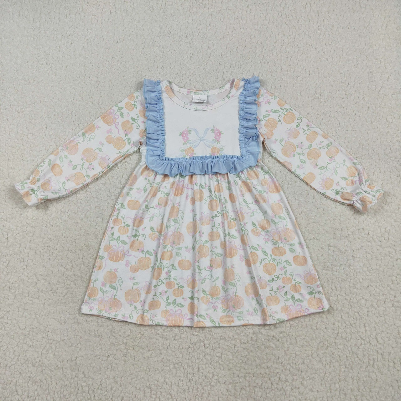 Baby Girl Long Sleeves Bows Pumpkins Flower Sibling Ruffle Fall Romper Dress Clothes RTS