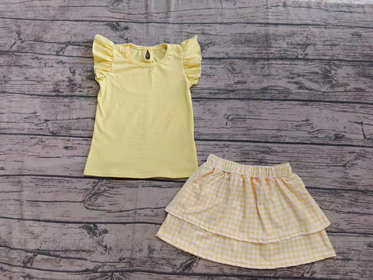 Baby Girl Short Sleeves Cotton Yellow Shirt Ruffle Skirt Set ( Moq 5 )