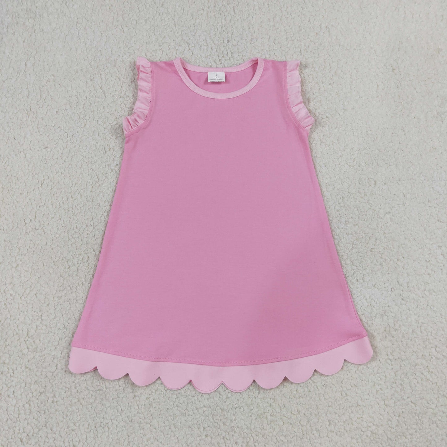 Baby Girls Sleeveless Knee Pink Dress Scallop Clothes RTS