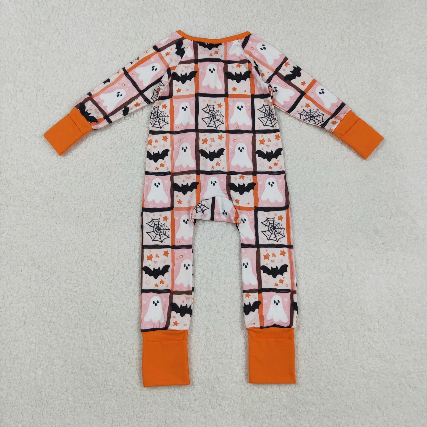 Baby Kids Toddler Long Sleeves Ghost Bats Halloween Zipper Footie Romper RTS