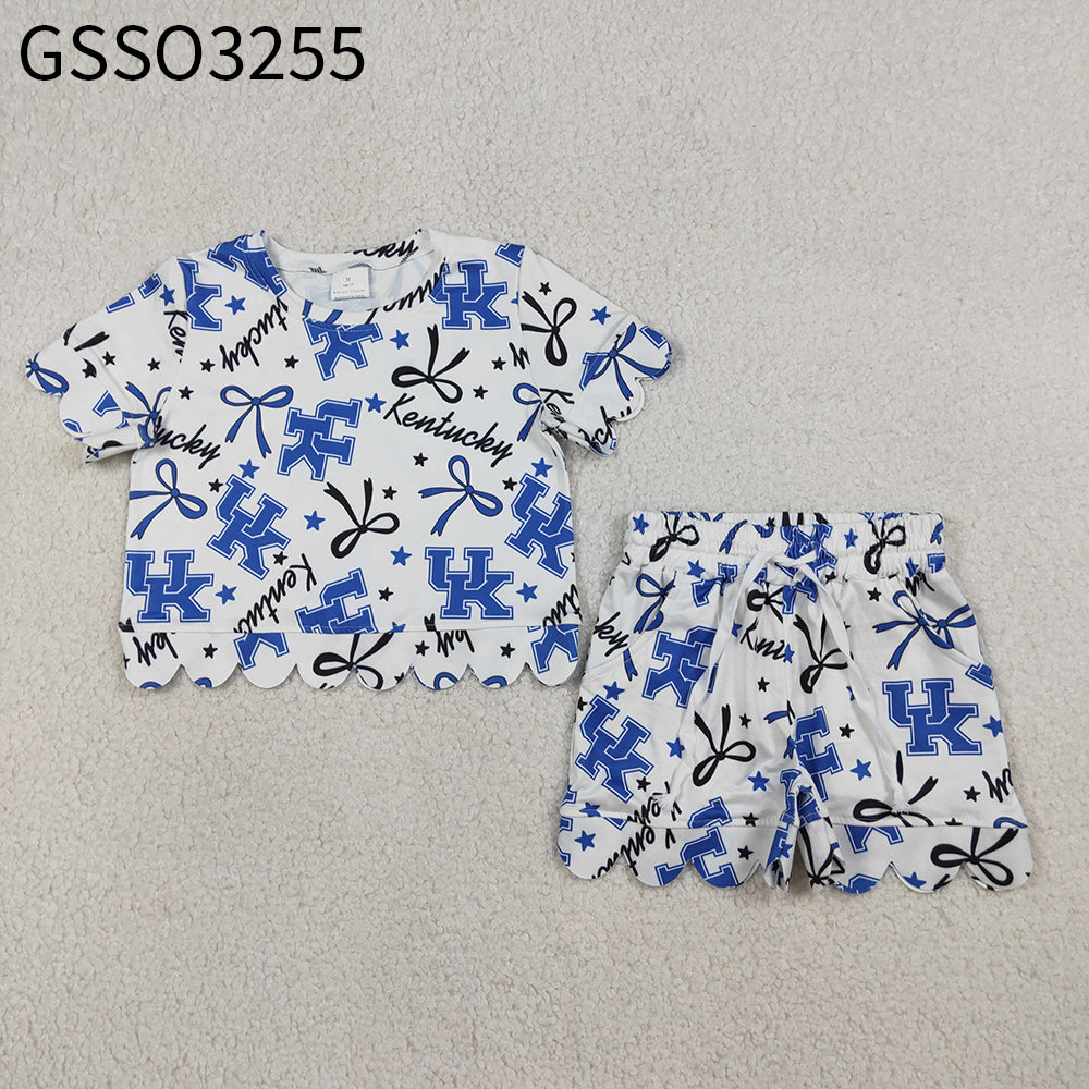 Baby Girls Kids Short Sleeves UK Bows Team Shirt Scallop Shorts Summer Set Clothes RTS