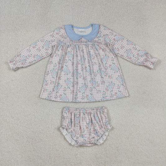 Baby Girl Long Sleeves Flower Tunic Bummies Shorts Blue Clothes Set RTS