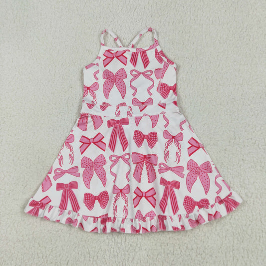 Baby Girl Straps Pink Bows Activity Wear Yoga Knee Length Dress RTS