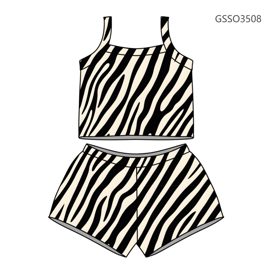 ( Moq 5 ) Preorder Baby Girls Straps Tops Black Stripes Shorts Summer Set Clothes