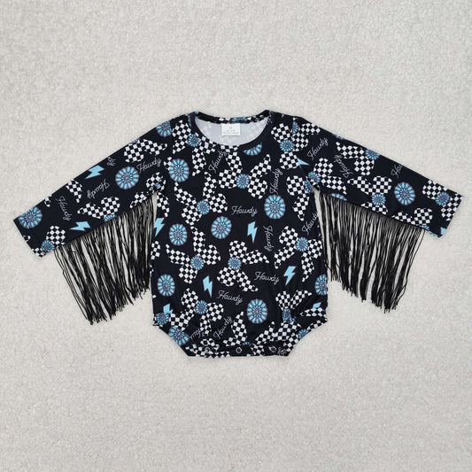 Baby Girl Infant Checked Bows Tassel Bubble Romper RTS