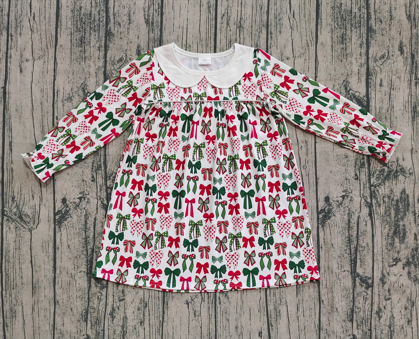 Baby Girl Long Sleeves Bows Christmas Knee Length Dress RTS