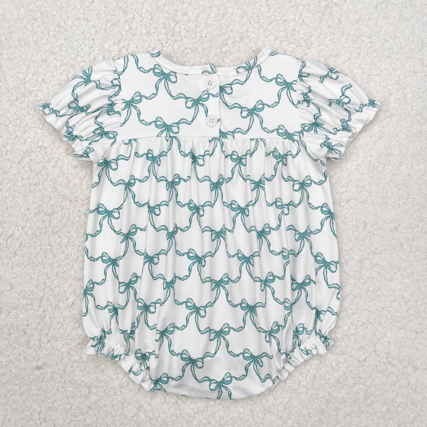 Baby Girl Infant Short Sleeves Coffee Green Bows Bubble Romper