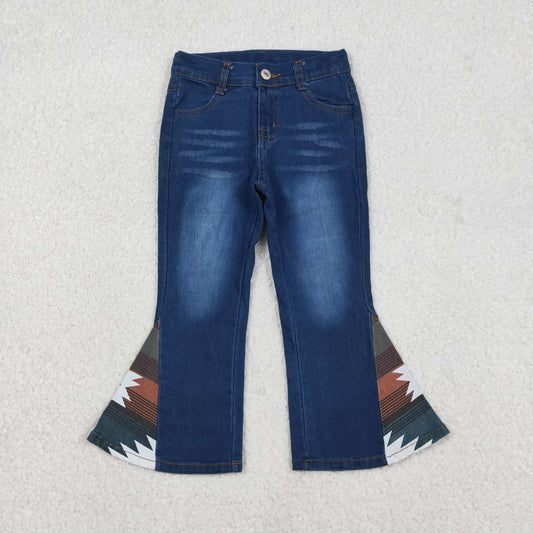 Baby Girl Western Aztec Blue Denim Bell Pants Jeans Bottoms RTS