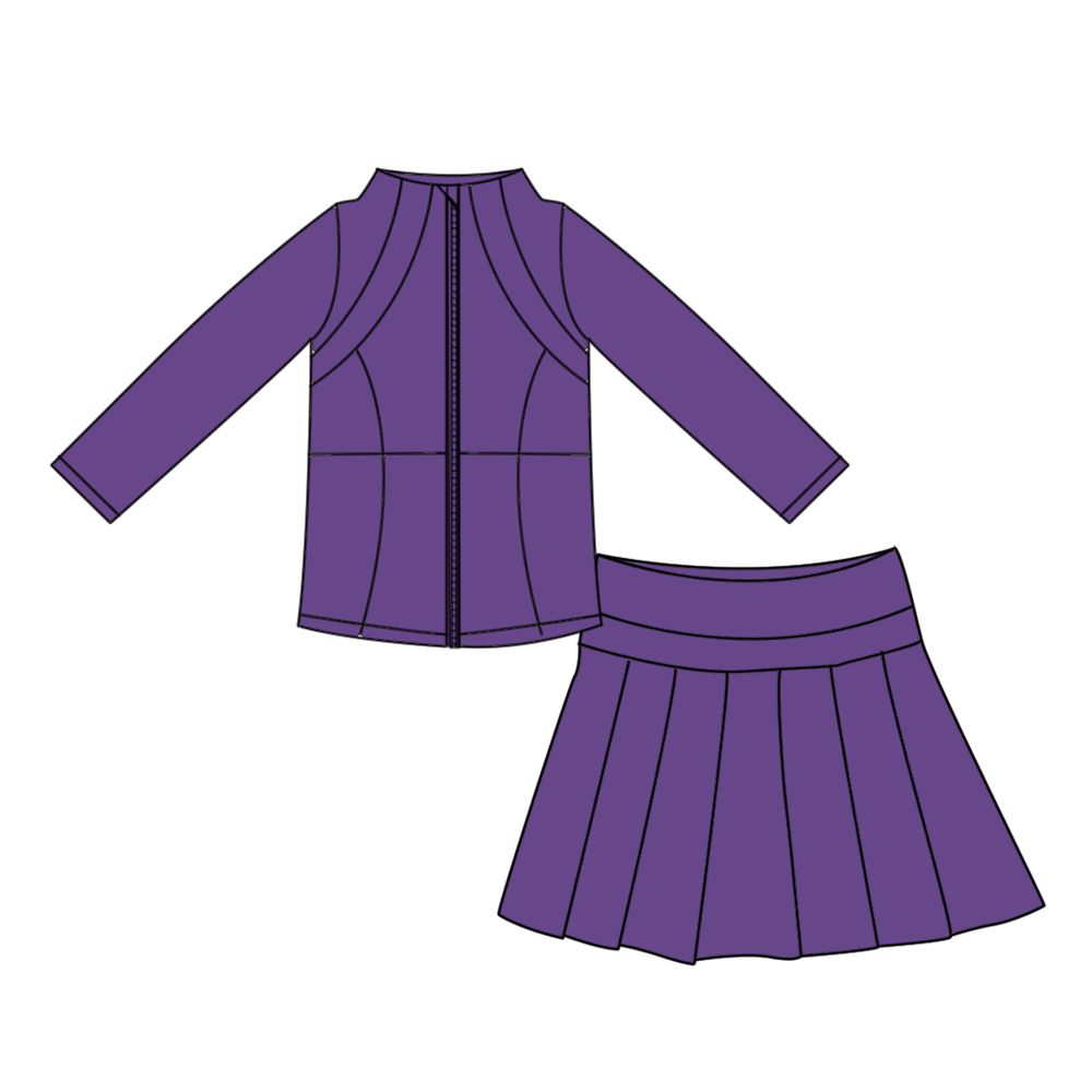 ( Moq 5 ) Preorder Baby Girls Kids Long Sleeves Zipper Cardigan Skirt Shorts Purple Set Yoga Active Clothes