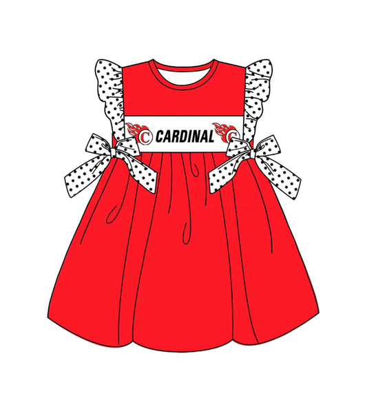 Baby Girl Short Sleeves Team Bows Knee Length Red Dress ( Moq 5 )