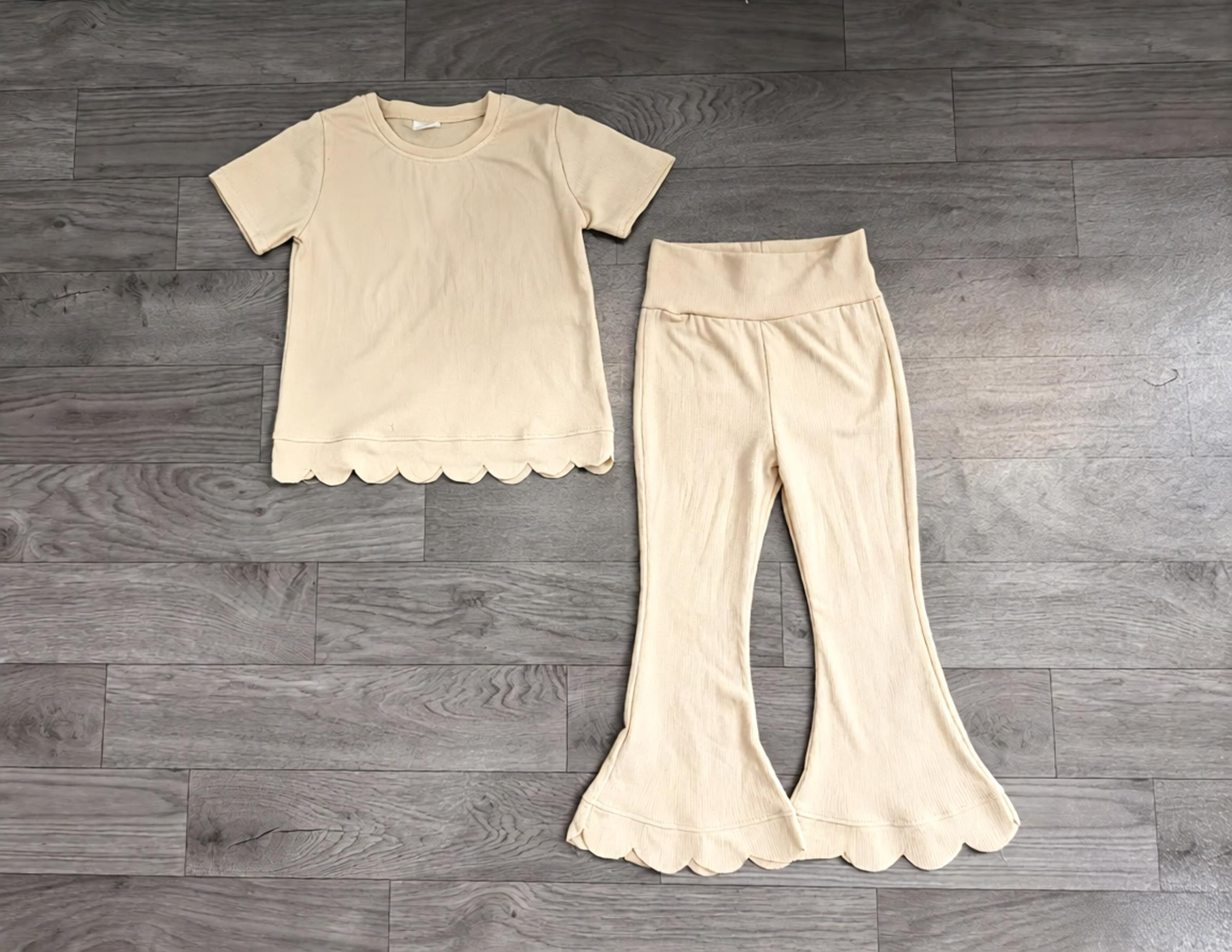 ( No moq ) Preorder Baby Girls Kids Short Sleeves White Shirt Pants Scallop Set Clothes