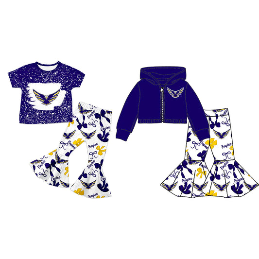 ( Moq 5 each style ) Baby Girl Team Sibling Eagles Bows Dress Set 7.25
