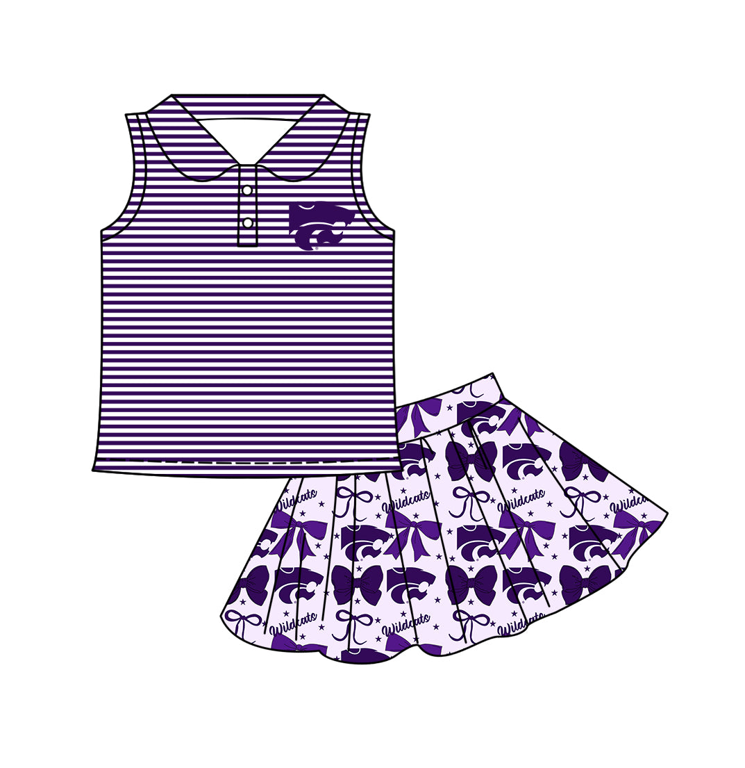 ( Moq 5 each style ) Baby Boy Girl Toddler Team Tigers Purple Bows Sibling Shirt Dress Set