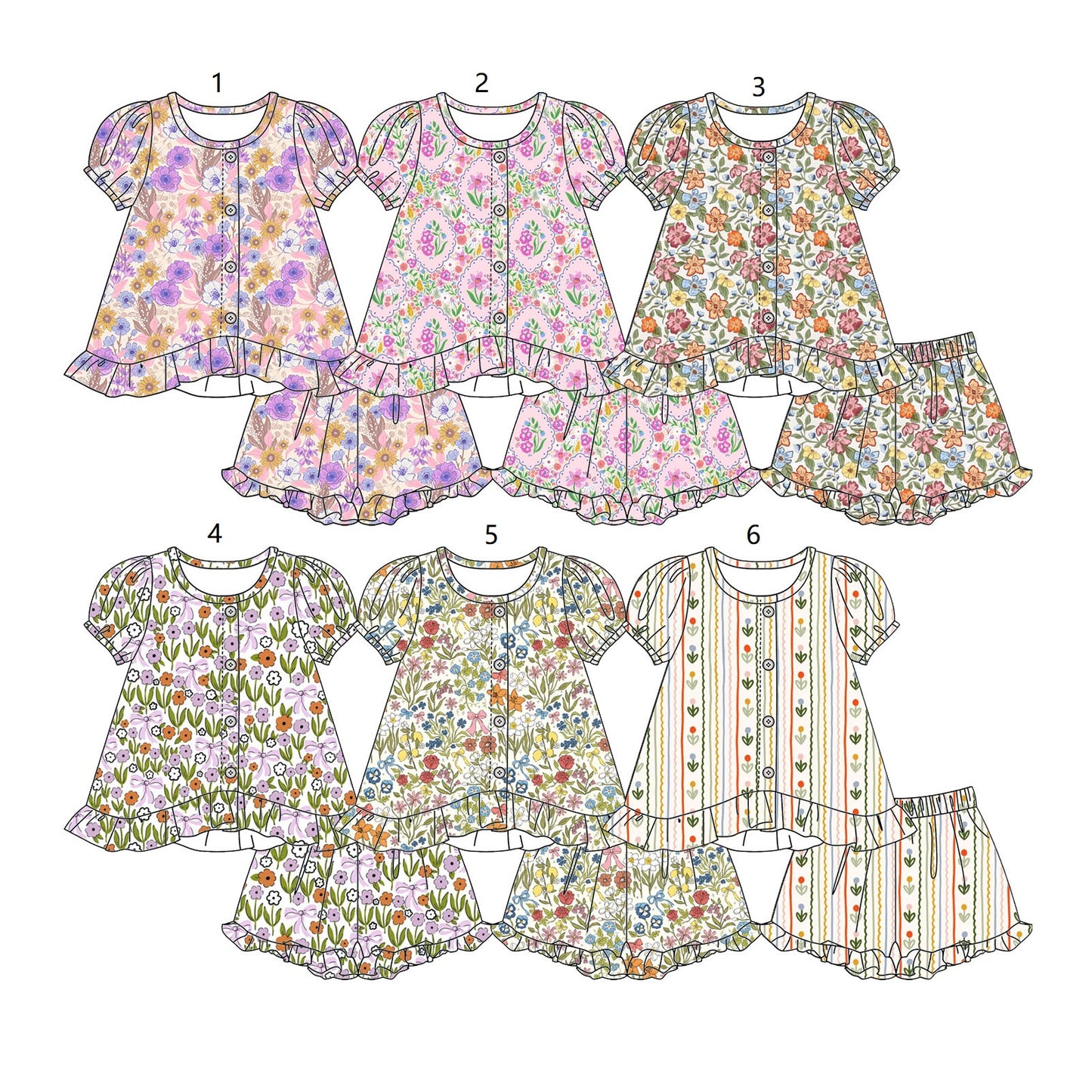 ( Moq 5 Each Style ) Sibling Baby Girls Kids Flower Buttons Shirts Shorts Summer Sets