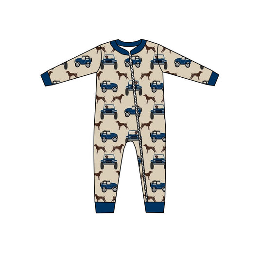 Baby Boy Trucks Dogs Long Sleeve Zip Romper