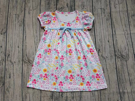 ( Moq 5 ) Girls Kids Short Sleeves Flower Knee Length Dress