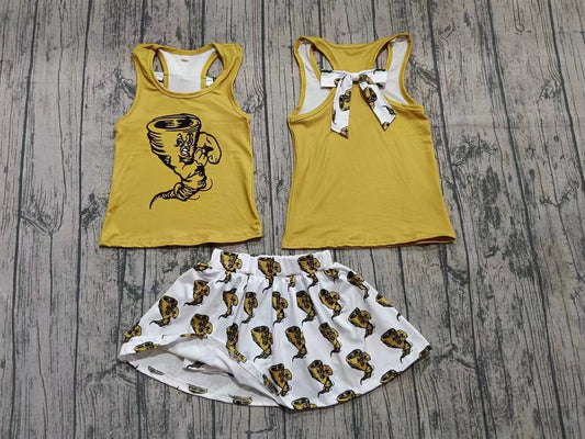 (Moq 5 ) Girls Kids Sleeveless Bow Shirt Shorts Skirt Skort Team Set