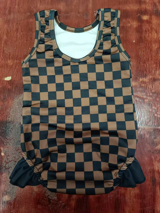 ( Moq 5 ) Baby Girl Sleeveless Checked Ruffle One Piece Swimsuit