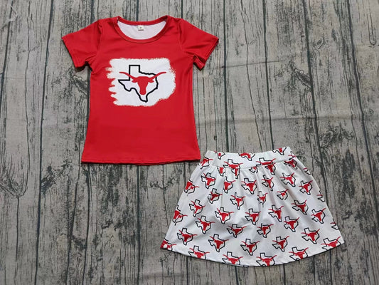 (Moq 5 ) Girls Kids Sleeveless Cow Red Shirt Shorts Skirt Skort Team Set