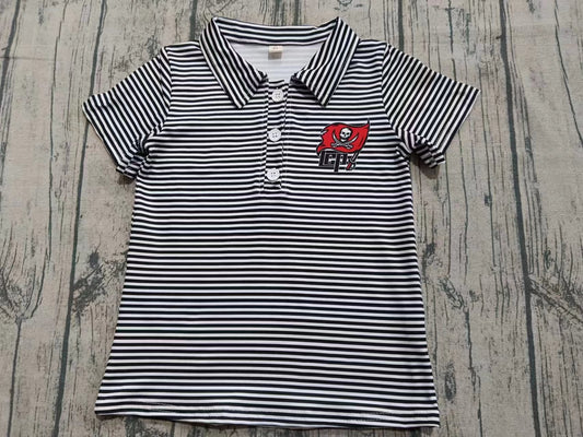 (Moq 5 ) Boys Kids Short Sleeves Black Stripes Team Buttons Shirt