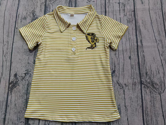 (Moq 5 ) Boys Kids Short Sleeves Yellow Stripes Team Buttons Shirt