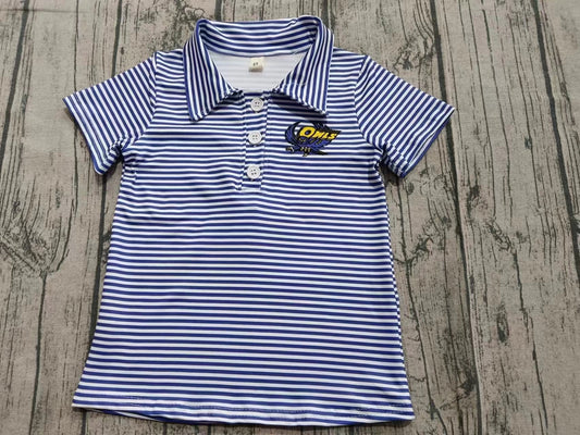 (Moq 5 ) Boys Kids Short Sleeves Blue Stripes Team Buttons Shirt
