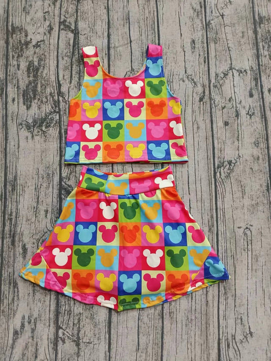 (Moq 5 ) Girls Kids Sleeveless Shirt Shorts Skirt Skort Cartoon Set