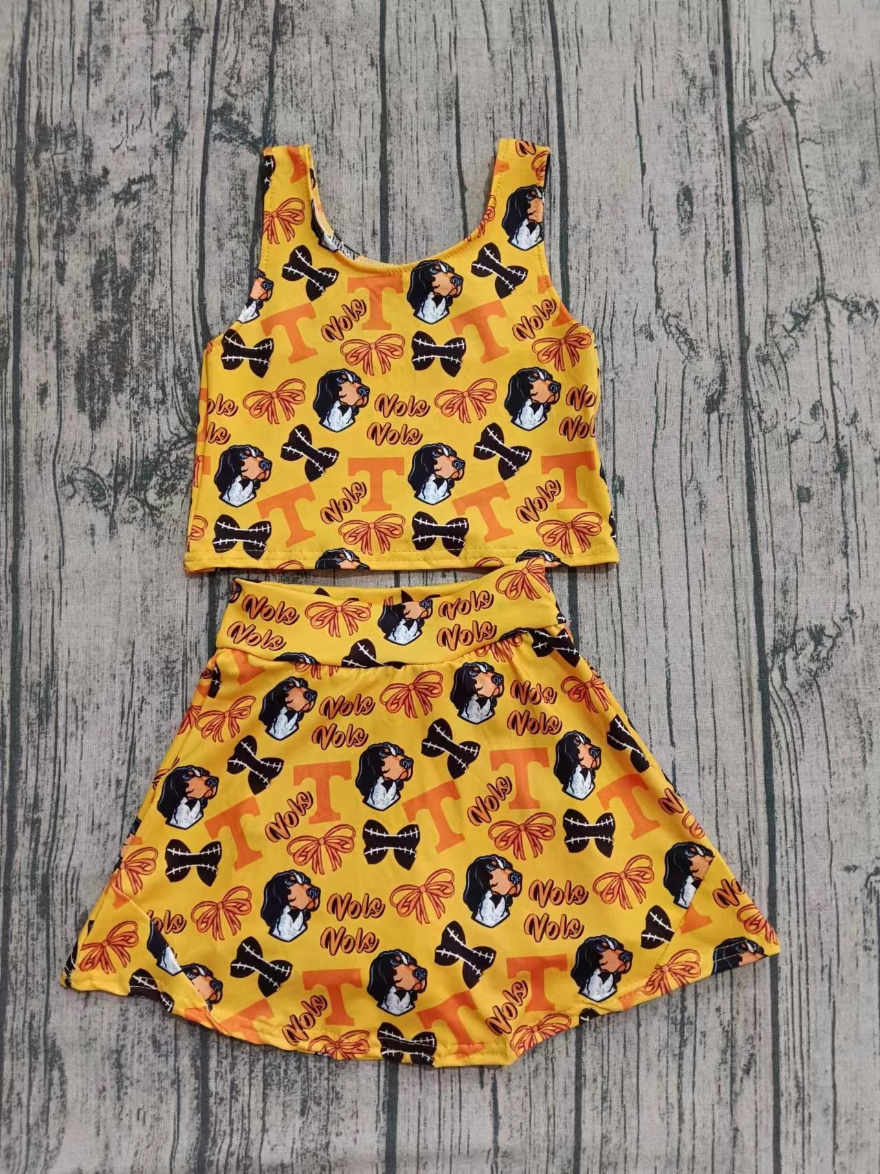 (Moq 5 ) Girls Kids Sleeveless Dogs Bows Shirt Shorts Skirt Skort Cheer Team Set