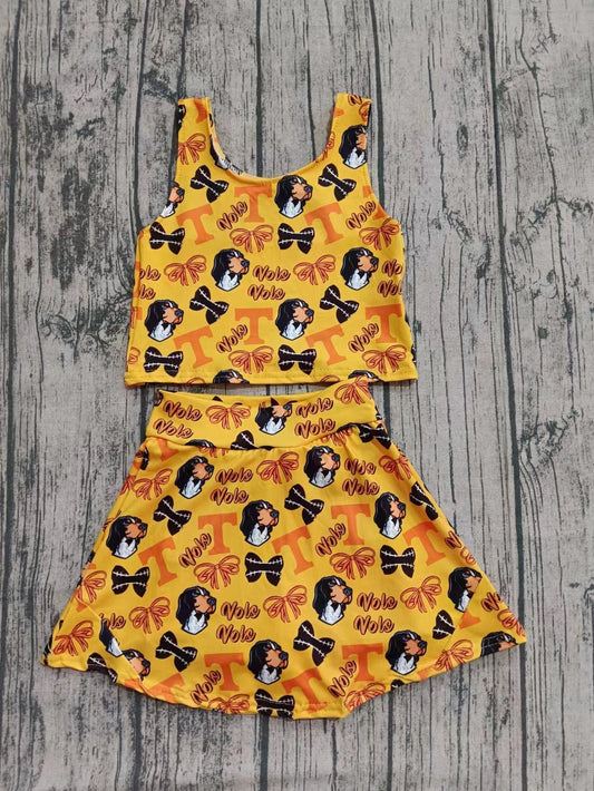 (Moq 5 ) Girls Kids Sleeveless Dogs Bows Shirt Shorts Skirt Skort Cheer Team Set