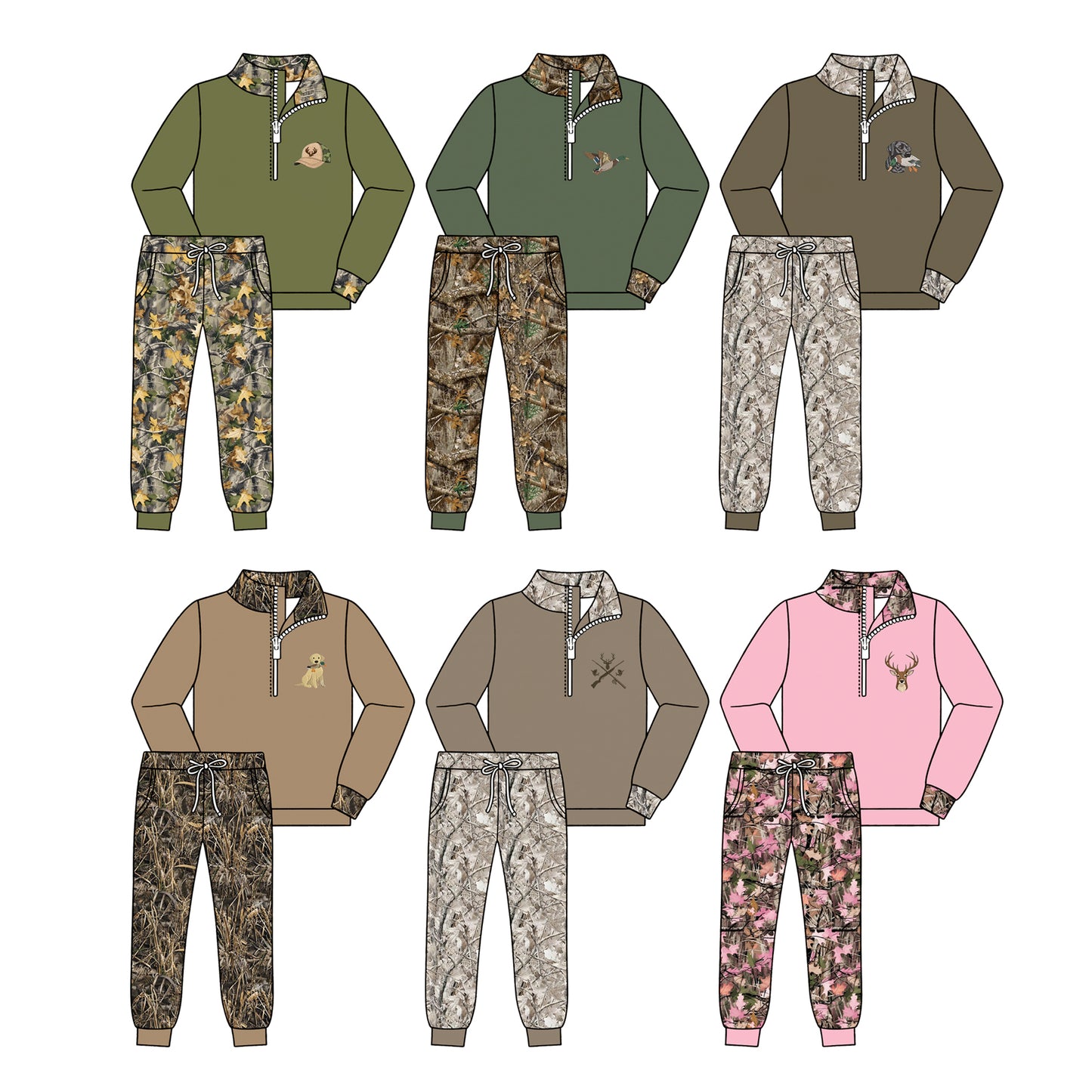 ( Moq 5 Each Style ) Sibling Baby Boys Kids Long Sleeves Zipper Shirts Camo Pants Sets Hunting Clothes