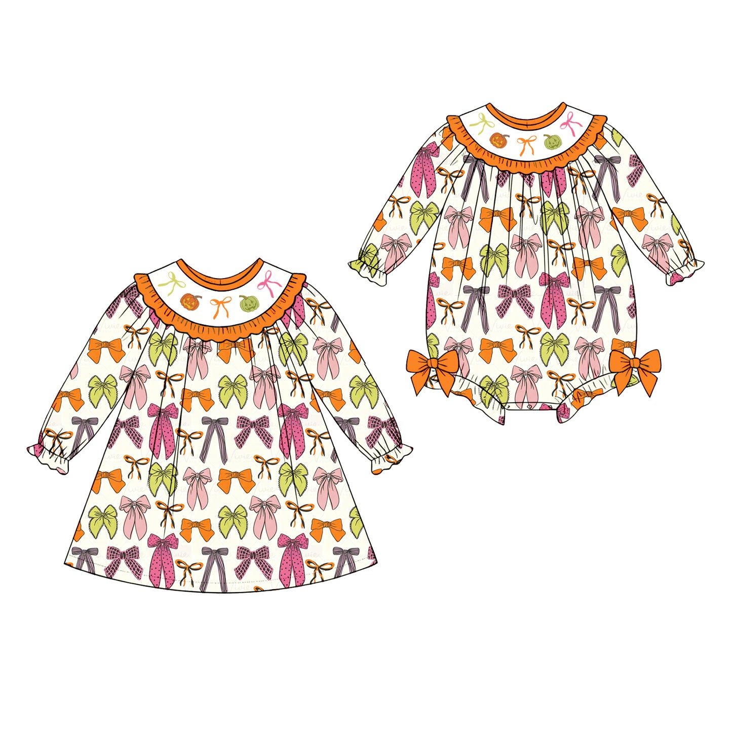 ( Moq 5 Each Style ) Sibling Baby Girls Kids Long Sleeves Pumpkins Bows Romper Dress Set Halloween Clothes