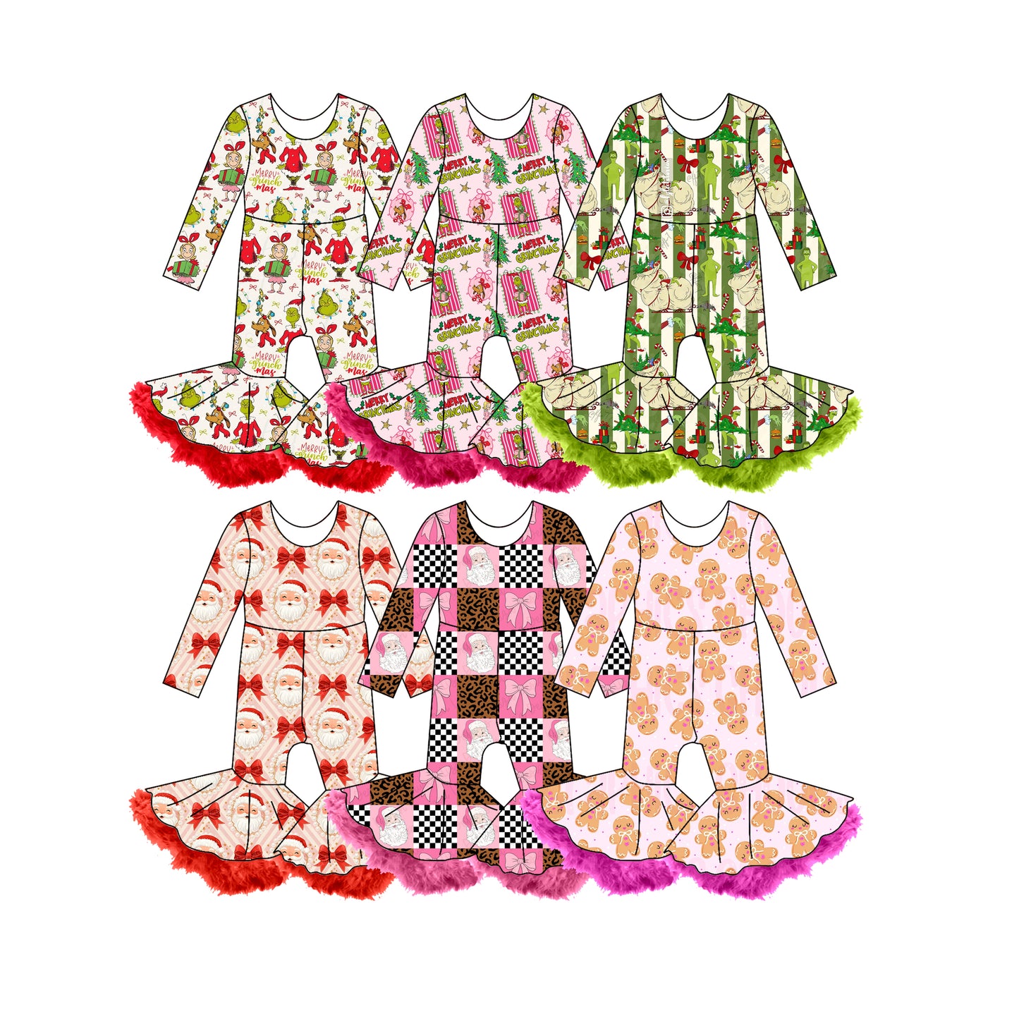 ( Moq 30 Each Style ) Sibling Baby Girls Kids Long Sleeves Christmas Bows Fur Jumpsuits Clothes