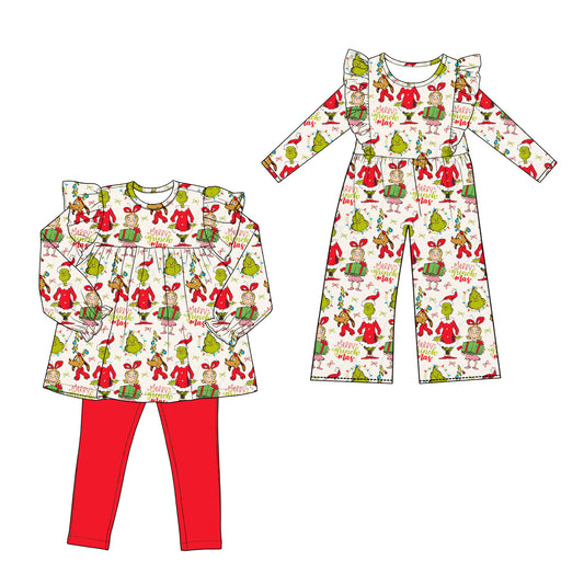 ( Moq 5 Each Style ) Sibling Baby Girls Kids Long Sleeves Face Christmas Jumpsuit Set Clothes