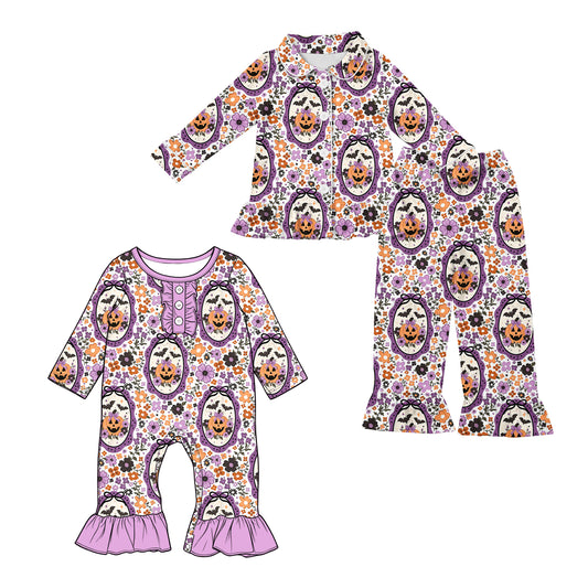 ( Moq 5 Each Style ) Sibling Baby Girls Kids Flower Pumpkins Pajamas Set Romper Halloween Clothes