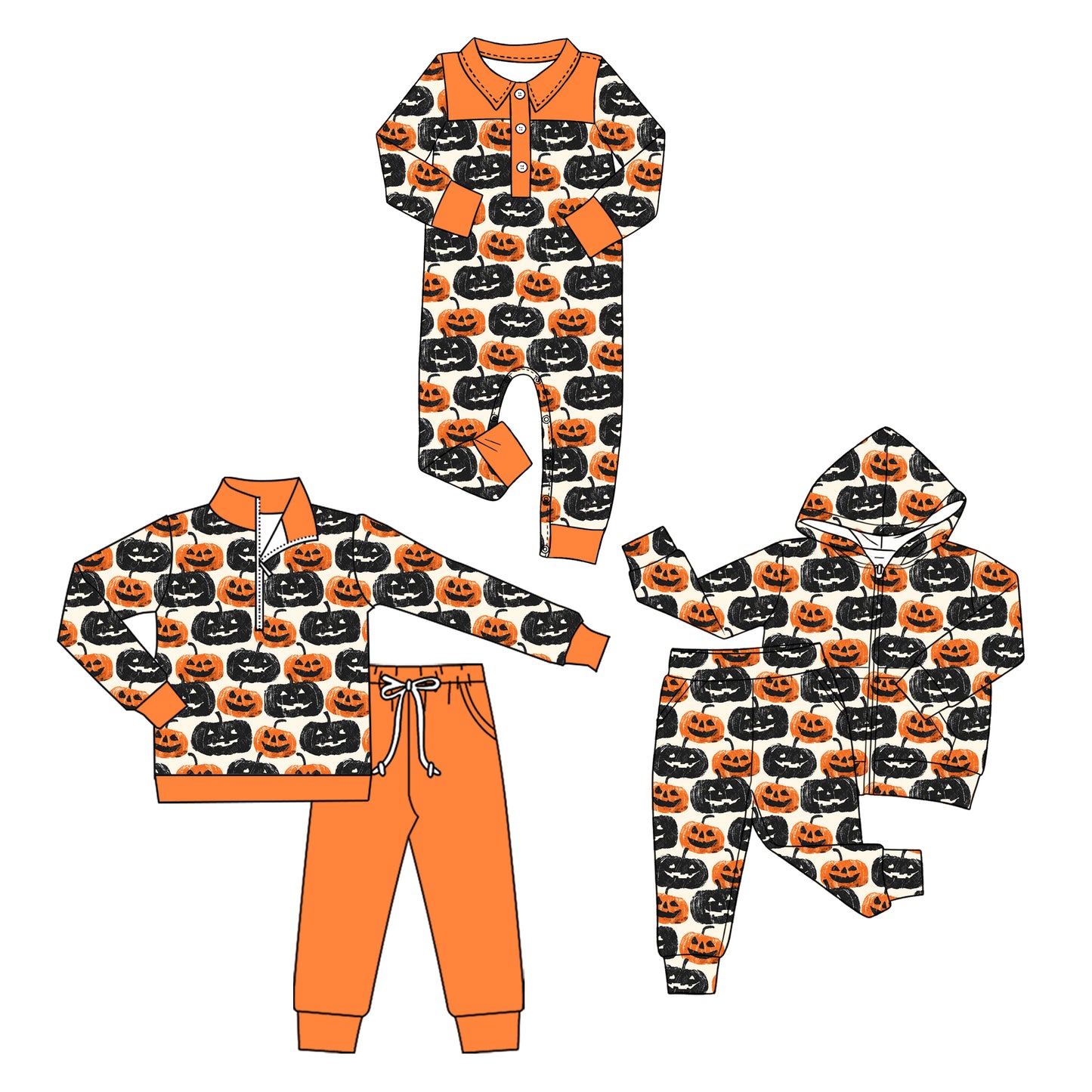 ( Moq 5 Each Style ) Sibling Baby Boys Kids Pumpkins Halloween Romper Sets Clothes