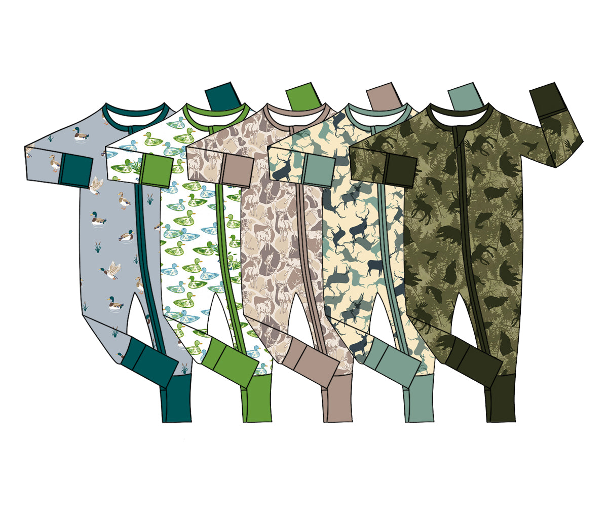 ( Moq 5 Each Style ) Sibling Baby Boys Infant Ducks Deer Zipper Footie Sleeper Rompers Clothes