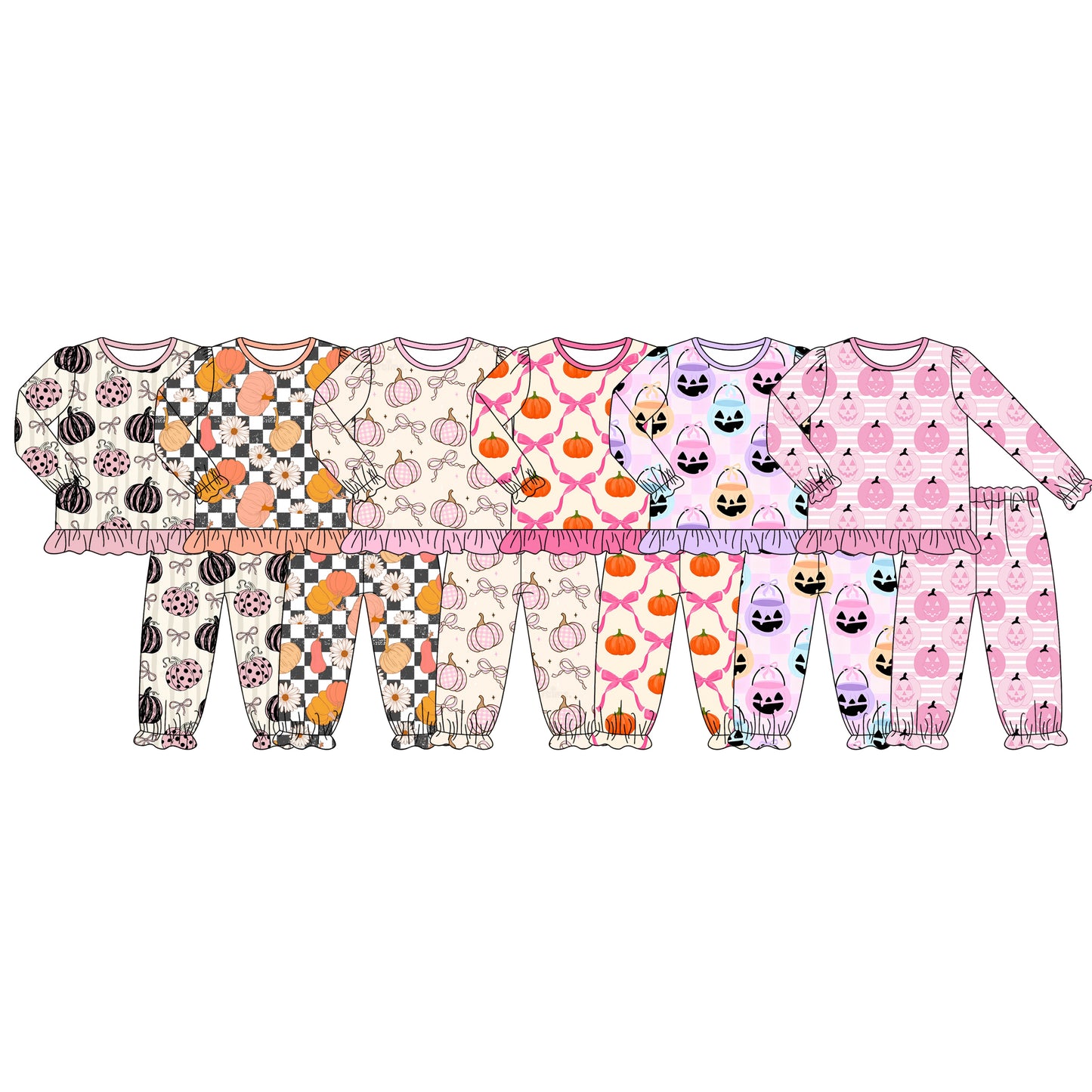 ( Moq 5 Each Style ) Sibling Baby Girls Kids Long Sleeves Pumpkins Halloween Shirt Pants Sets Pajamas Clothes