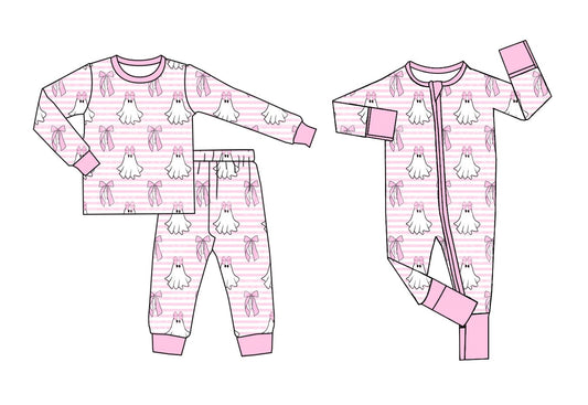 ( Moq 5 Each Style ) Sibling Baby Girls Kids Long Sleeves Ghosts Bows Pajamas Romper Set Halloween Clothes