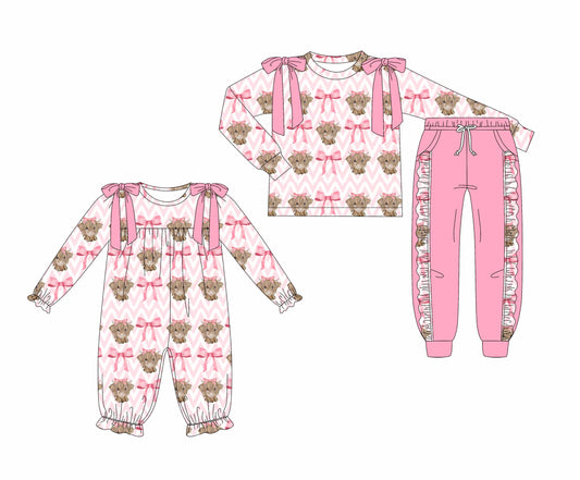 ( Moq 5 Each Style ) Sibling Baby Girls Kids Long Sleeves Cow Bows Romper Dress Set Western Clothes