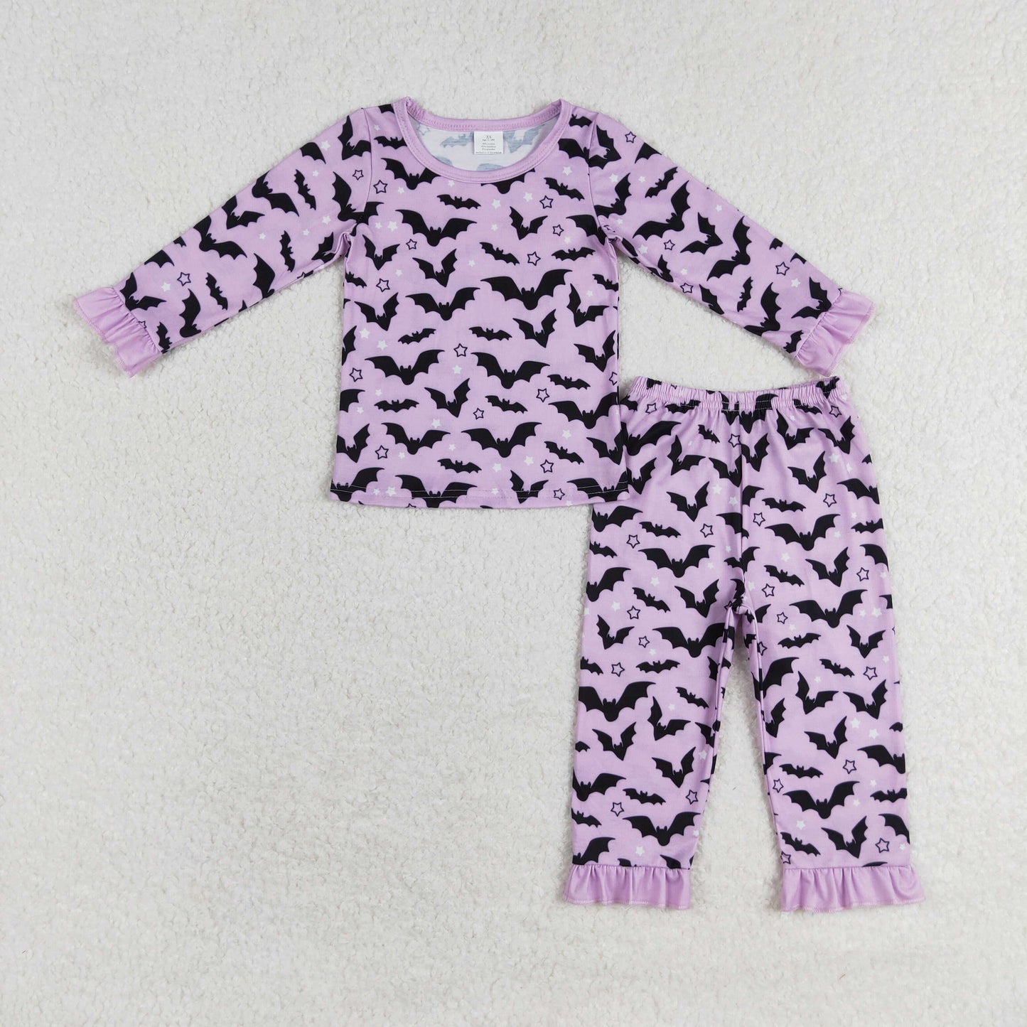 Pre-order Baby Girl Bats Shirt Pants Bamboo Pajamas Halloween Purple Set