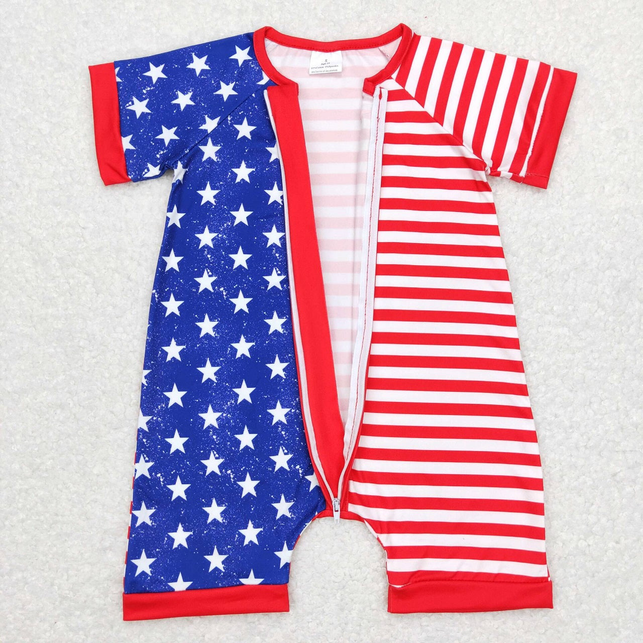 SR0673 Baby Boy July 4th Short Sleeves Stars Stripes Romper