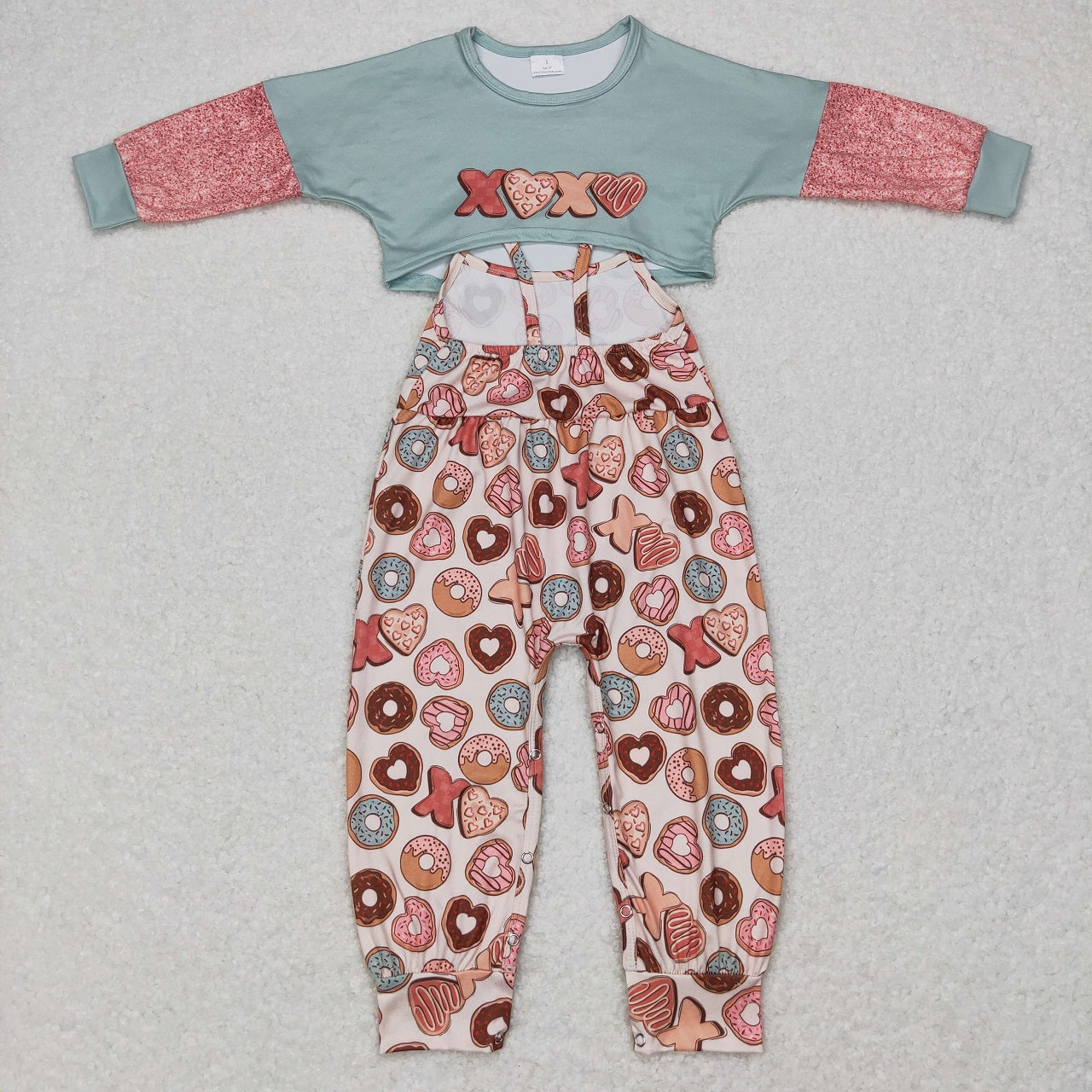 GLP0899 Baby Girl Long Sleeves Valentines Donuts Tops Jumpsuit Outfit