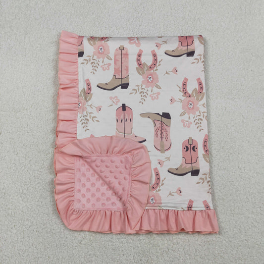 Baby Girls Kids Boots Flower Western Pink Ruffle Blanket RTS