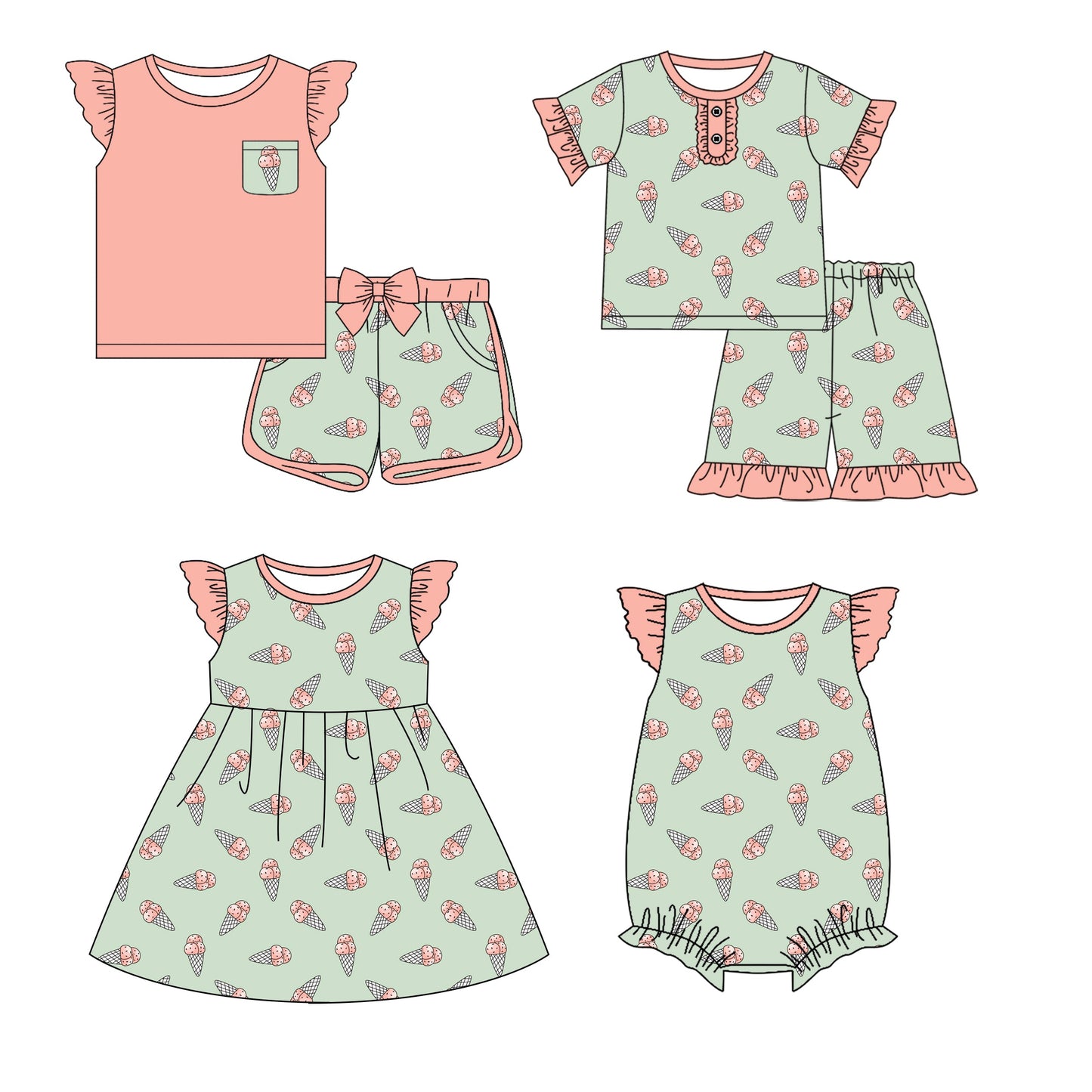 Baby Girl Short Sleeves Popsicles Sibling Romper Dress Set ( Moq 5 Each Style ) 12.21