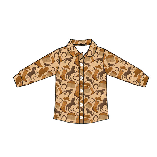 ( Moq 5 ) Baby Boy Long Sleeves Horse Boots Button Shirt Tops